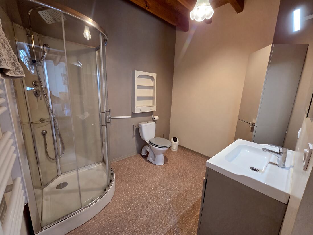 Baño de la Suite Sur con ducha, inodoro y lavabo